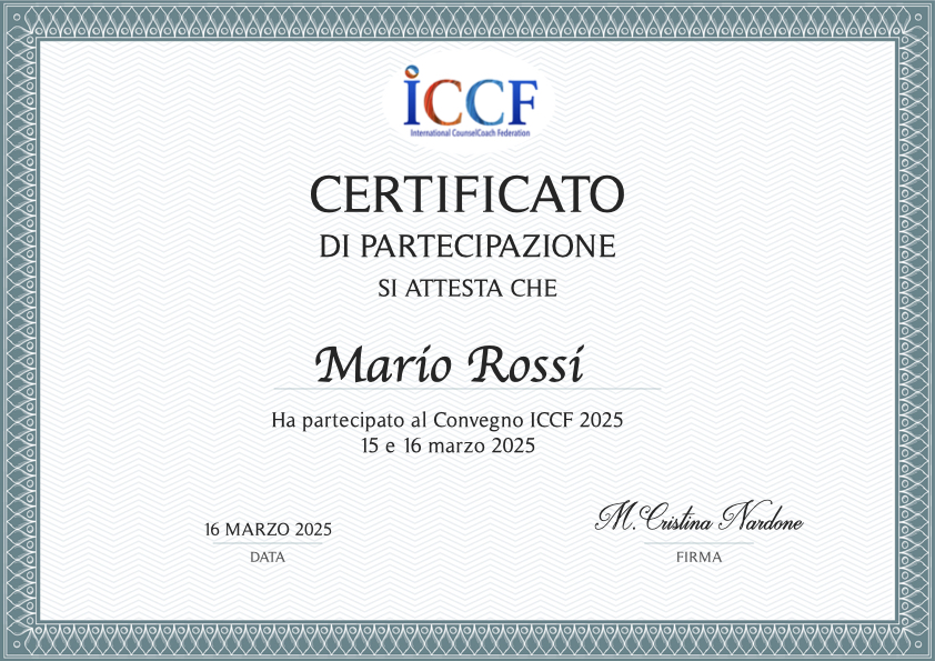 attestato partecipazione convegno ICCF 2025